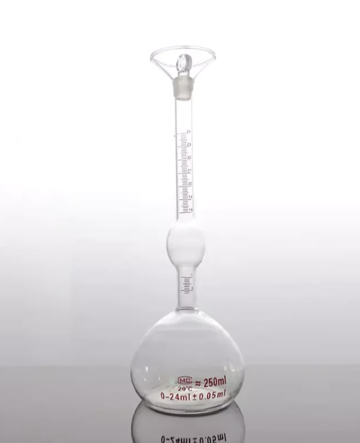 BÌNH TỶ TRỌNG XI MĂNG 250ML, BINH TY TRONG XI MANG 250ML, BÌNH KHỐI LƯỢNG RIÊNG XI MĂNG, BÌNH TỶ TRỌNG XI MĂNG CÓ BẦU, BÌNH LE CHATELIER